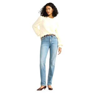 Lands' End Sustainable Recover High Rise Straight Leg Blue Jeans Beau Blue